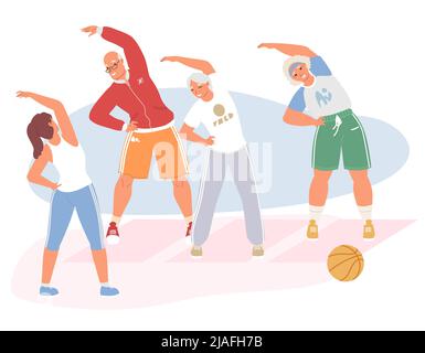 Old people doing exercise with trainer vector Stock Vector