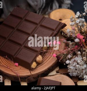 Naples - Italy - April 22, 2022: Lindt brand milk chocolate bar filled with hazelnuts Stock Photo