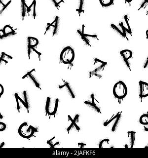 Grunge brush black letters seamless pattern. Alphabet texture, graffiti signs fabric stylish print. Vector trendy abstract background Stock Vector
