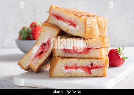 Cream Cheese Strawberry Stuffed French Toast Stock Photo