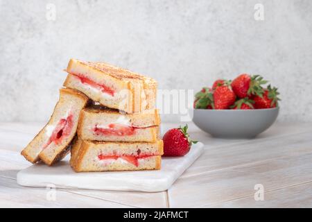 Cream Cheese Strawberry Stuffed French Toast Stock Photo