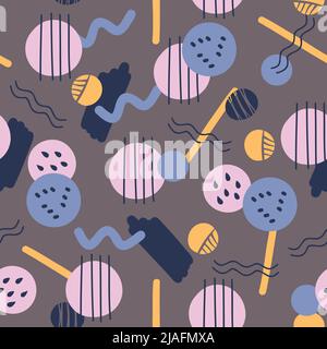Abstract seamless pattern. Hand drawn various geometric shapes. colorful doodle circles, drops, waves, scribbles. Abstract contemporary modern trendy vector illustration. Stock Vector