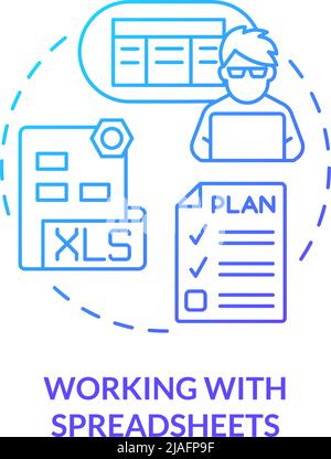Working with spreadsheets blue gradient concept icon Stock Vector