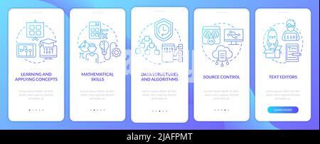 Program development skills blue gradient onboarding mobile app screen Stock Vector