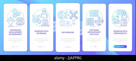 Program building skills blue gradient onboarding mobile app screen Stock Vector
