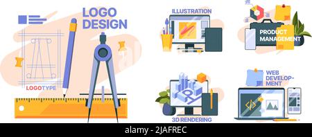 Creative design concept icons. Flat pictures for web development artists package designers branding identity printing application templates garish Stock Vector