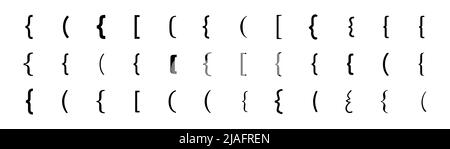 A set of text brackets. Brackets icon. Text boxes with quotes and brackets. Stock Vector