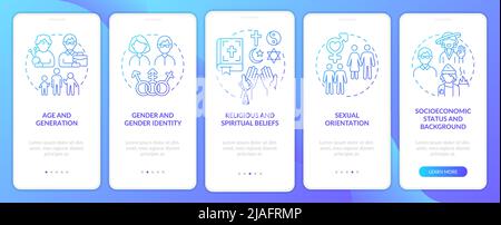 Types of diversity blue gradient onboarding mobile app screen Stock Vector