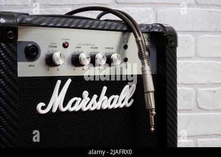 Ryazan, Russia - September 7, 2021: Electric guitar amplifier Marshall Stock Photo