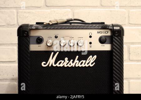 Ryazan, Russia - September 7, 2021: Electric guitar amplifier Marshall Stock Photo