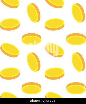 Vector seamless pattern of flat golden coins isolated on white background Stock Vector