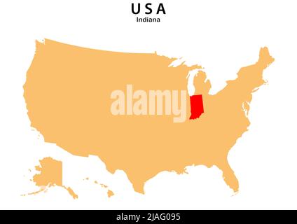 Indiana State map highlighted on USA map. Indiana  map on United state of America. Stock Vector