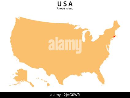 Rhode Island State map highlighted on USA map. Rhode Island map on United state of America. Stock Vector