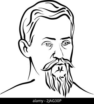 Johannes Kepler modern vector drawing. Hand-drawn outline sketch by artist Knut Hebstreit. Drawing for use on any marketing project and for resale as Stock Vector