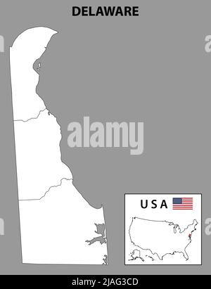 Delaware Map. State and district map of Delaware. Administrative and political map of Delaware with neighboring countries and border in white color. Stock Vector