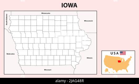 Iowa Map. Political map of Iowa with boundaries in Outline. Stock Vector