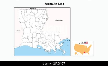 Louisiana Map. Political map of Louisiana with boundaries in Outline. Stock Vector