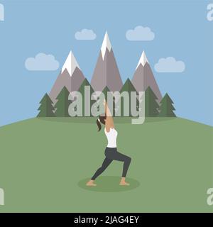 graphics image drawing yoga female with sunrise and mountain