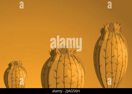 Tall succulent cactuses with thorns on color background. Vector drawing set illustration for icon, game, packaging, banner. Wild west, western, cowboy Stock Vector