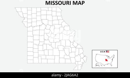 Missouri Map. State and district map of Missouri. Political map of Missouri with outline and black and white design. Stock Vector