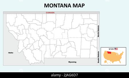 Montana Map. Political map of Montana with boundaries in Outline. Stock Vector