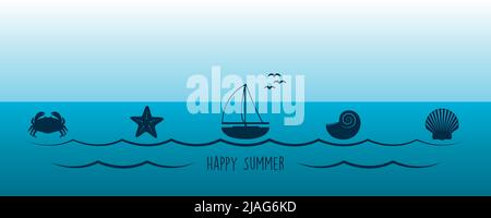 summer holiday marine design banner sea boat shell starfish ancher Stock Vector