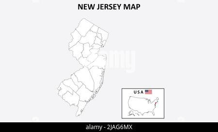 New Jersey Map. State and district map of New Jersey. Political map of New Jersey with outline and black and white design. Stock Vector