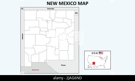 New Mexico Map. Political map of New Mexico with boundaries in Outline. Stock Vector