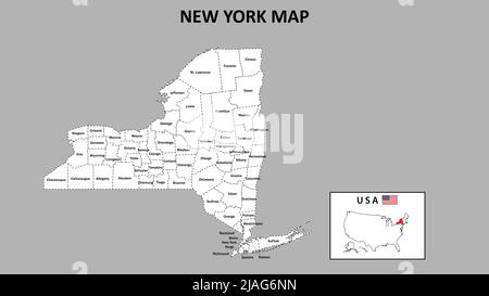 New York Map. State and district map of New York. Administrative map of New York with district and capital in white color. Stock Vector