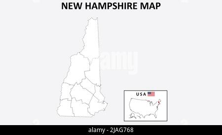 New Hampshire Map. State and district map of New Hampshire. Political map of New Hampshire with outline and black and white design. Stock Vector