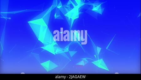 Image of light blue geometrical shapes moving on blue background. colour, movement and digital interface image digitally generated image. Stock Photo