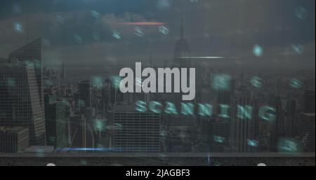 Image of cyber attack warning over cityscape Stock Photo