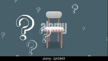 Image of falling question masks over chair Stock Photo