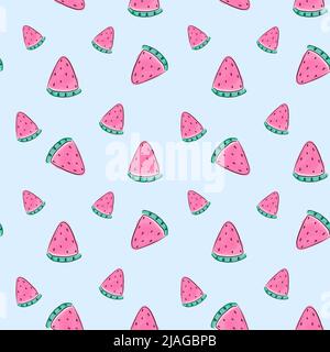 Cute Vector summer seamless pattern with watermelons. Stock Vector