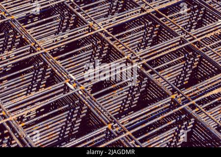 reinforcing welded mesh rusted, close-up perspective view, selective focus Stock Photo