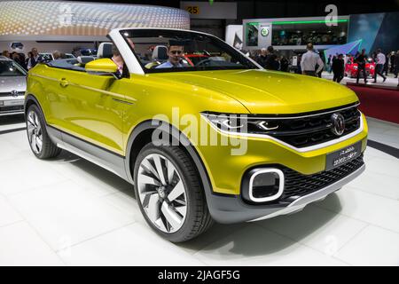 Volkswagen T-Cross Breeze convertible crossover car at the Geneva International Motor Show. Switzerland - March 2, 2016. Stock Photo