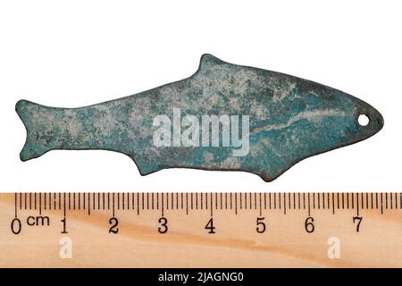 Ancient bronze coins in the form of fish Zhou Dynasty. China. Isolated on white Stock Photo