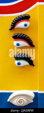 Traditional maltese colours background.Traditional colors and eyes found on typical Malta fishing boats.Maltese fishing boat fragment. Decorative. Boa Stock Photo