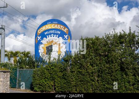 Homestead, FL, USA - January 1,  2022: Coral Castle Museum  sign is shown in  Homestead near Miami, FL, USA Stock Photo