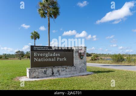Florida, USA  - January 1, 2022: Everglades National Park sign is shown in Florida, USA. Stock Photo