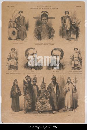 L´ Expedition de M. Dupuis au Tong-Kin; Bourgeoise d´ha-noi; Le Tuan, Prime Minister Ambassadeur Annamite; Ly-Tun-chan, Préfet Chinois; M. Dupuis (...) '. Expedition of M. Dupuis to Tonking; participants and locals (from' L'ILLUDATION '). Unknown Stock Photo