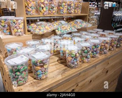 Mill Creek, WA USA - circa May 2022: Angled view of colorful taffy for sale inside a Town and Country grocery store. Stock Photo