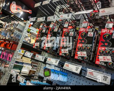 Lynnwood, WA USA - circa May 2022: Angled, selective focus on Super Snarks for sale inside a Guitar Center store. Stock Photo