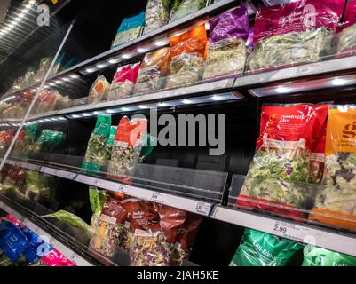 Lynnwood, WA USA - circa April 2022: Angled view of a variety of pre-made salad mixes for sale inside a Target store Stock Photo