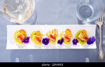 Plate of Marinated salmon canapes Stock Photo
