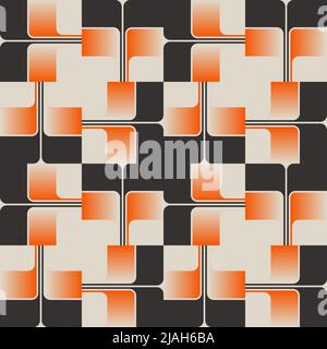 60s retro style seamless pattern graphics with mid-century motif aesthetics, built with a generative design approach and minimalist geometric forms an Stock Vector