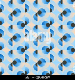 60s retro style seamless pattern graphics with mid-century motif aesthetics, built with a generative design approach and minimalist geometric forms an Stock Vector
