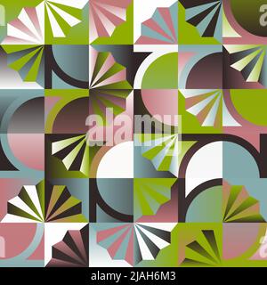 Lively trendy naive seamless pattern graphics with art nouveau motif aesthetics, built with a generative design approach and minimalist geometric form Stock Vector