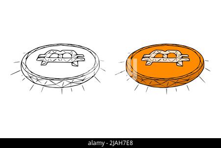 Bitcoin coins doodle icon isolated on white background Stock Vector