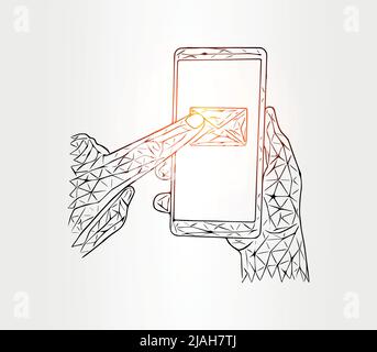 Finger press on a message on the phone illustration on white background Stock Vector
